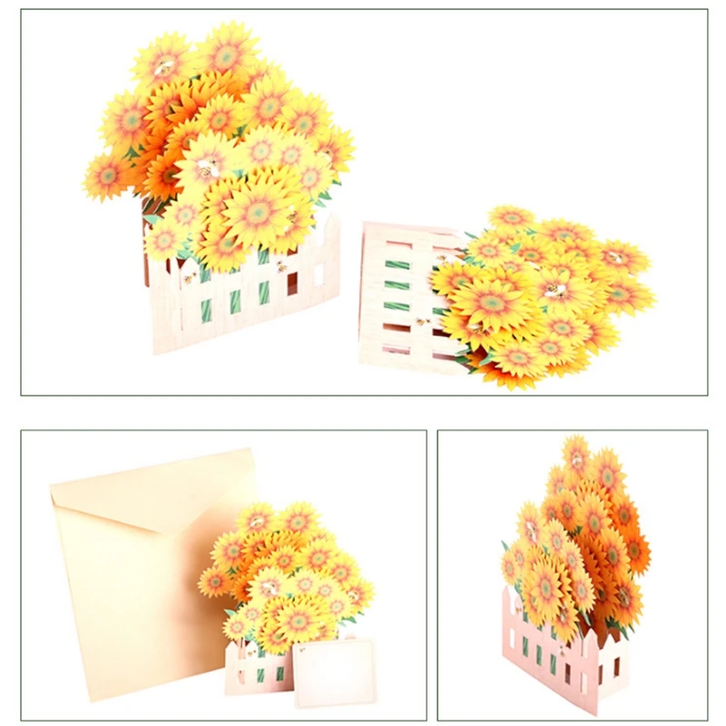  Sunflower Greeting Cards Handmade Birthday Wedding Invitation 3D Pop Up Card Art - 32924697589