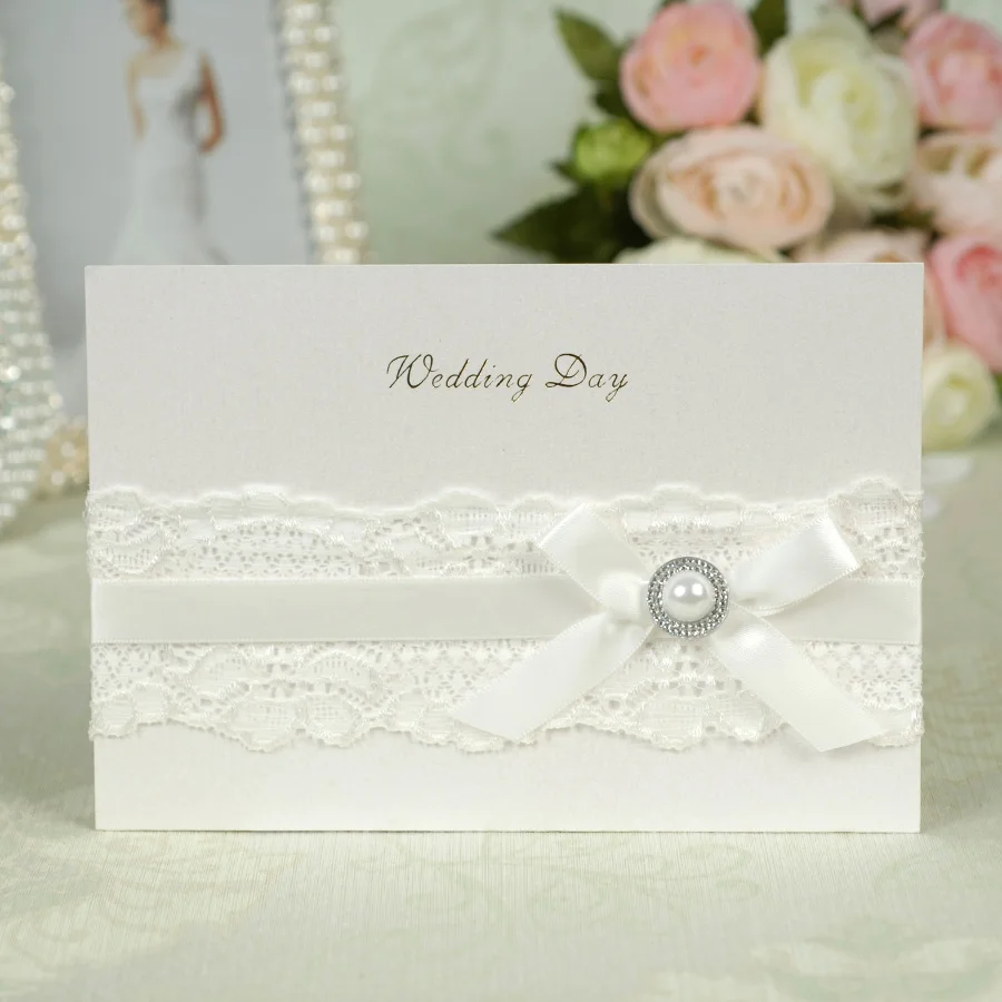 

3Pcs/Set Wedding Lace Bow Invitations Paper Cards Gift Decor Laser Cut Pop Up Wedding Invitations Card 11.7*17.5cm