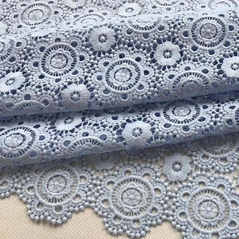 

120CM Wide 280G/M Circle Embroidered Water Soluble Light Purple Blue Pink Milk Silk Lace Fabric for Wedding Evening Dress L018