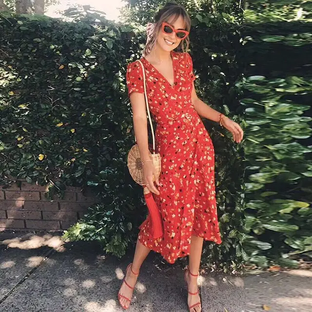 red dress with yellow flowers