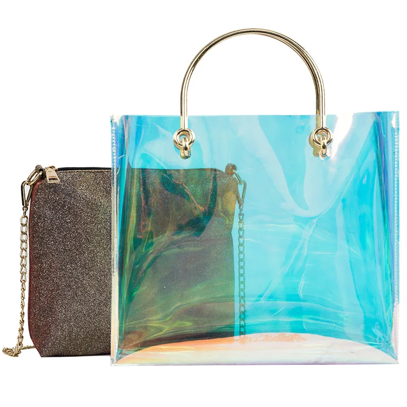 PVC Jelly Transparent Tote Bag for Women Fashion Clear Laser Handbag