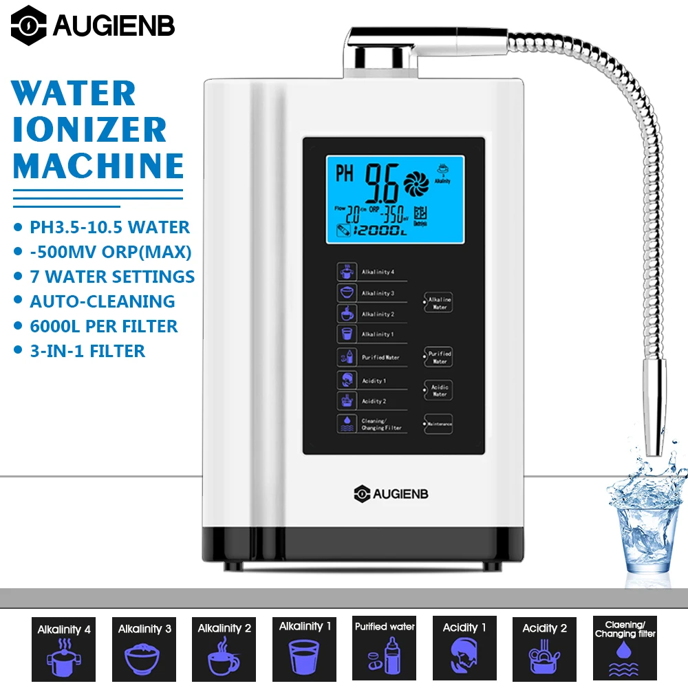 

Augienb LCD Touch Control PH3.5-10.5 Alkaline Acid Machine 6000L Water Filter Auto-Cleaning Water Ionizer Water Purifier