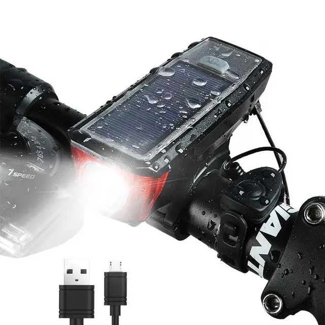 US $10.48 Cycling Solar Power Led Light Waterproof Usb Rechargeable Bike Front Headlights