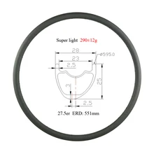 290 г Сверхлегкий 650B Горный или Кроссовый велосипед 28 мм асимметрия 25 мм Глубокий офсетный 2,5 мм бескамерный безhookless карбоновый обод 27,5 er крест кантри горный велосипед
