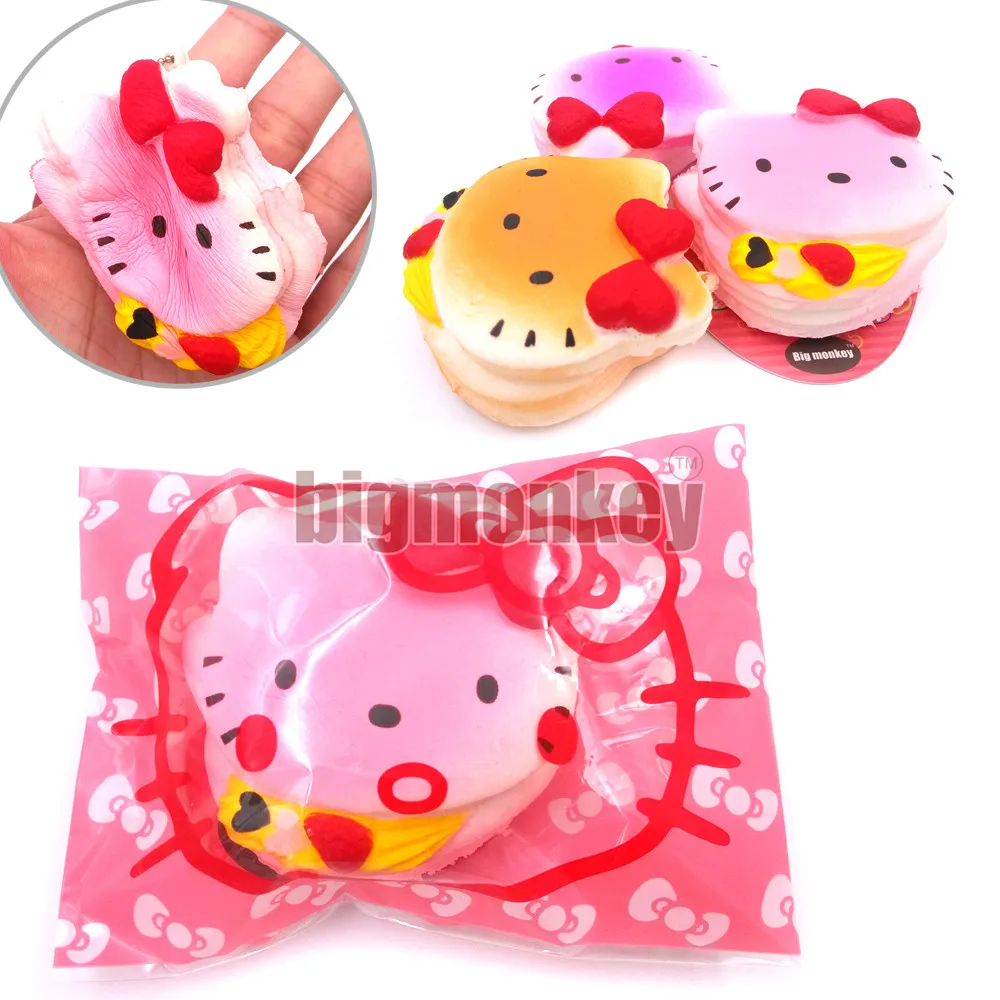 

slow rising kawaii cookies aroma kitty cake squishy for charm love bowknot PU phone strap Exquisite packaging tags