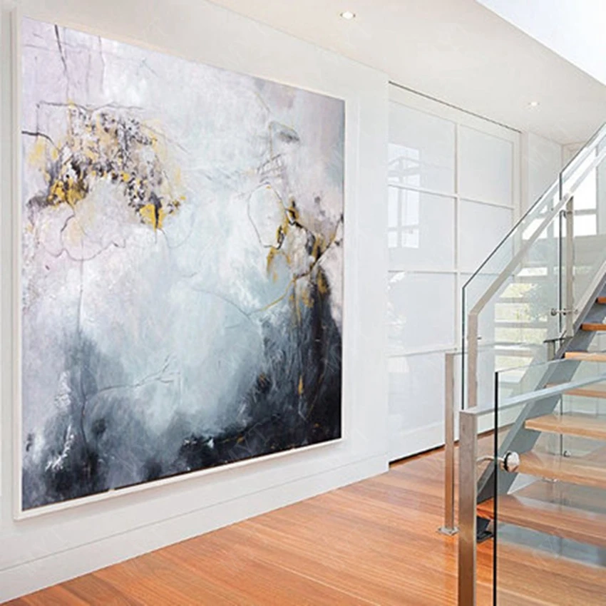 Hand-painted oil painting in the paint gray abstract picture of the modern oil painting living room decoration painting. Hand-painted oil painting in the paint gray abstract picture of the modern oil painting living room decoration painting.