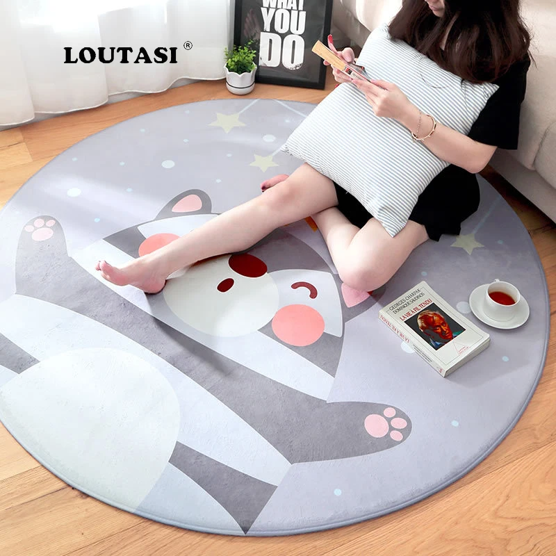 

LOUTASI Cute Bear Carpet Rugs Nordic Style Living Room Bedroom Soft Round Carpets for Kids Living Room Non-slip Absorbent Mats