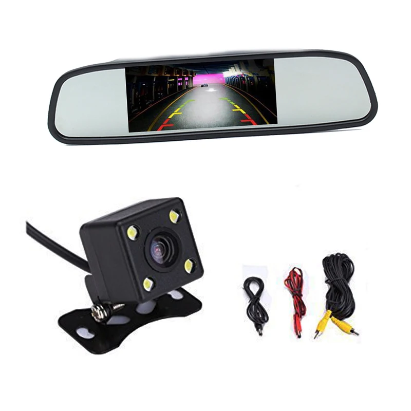 Hikity Автомобильный HD видео автостоянка монитор СВЕТОДИОДНЫЙ ночного видения CCD Автомобильная камера заднего вида 4,3 дюймов TFT lcd Автомобильное зеркало заднего вида монитор