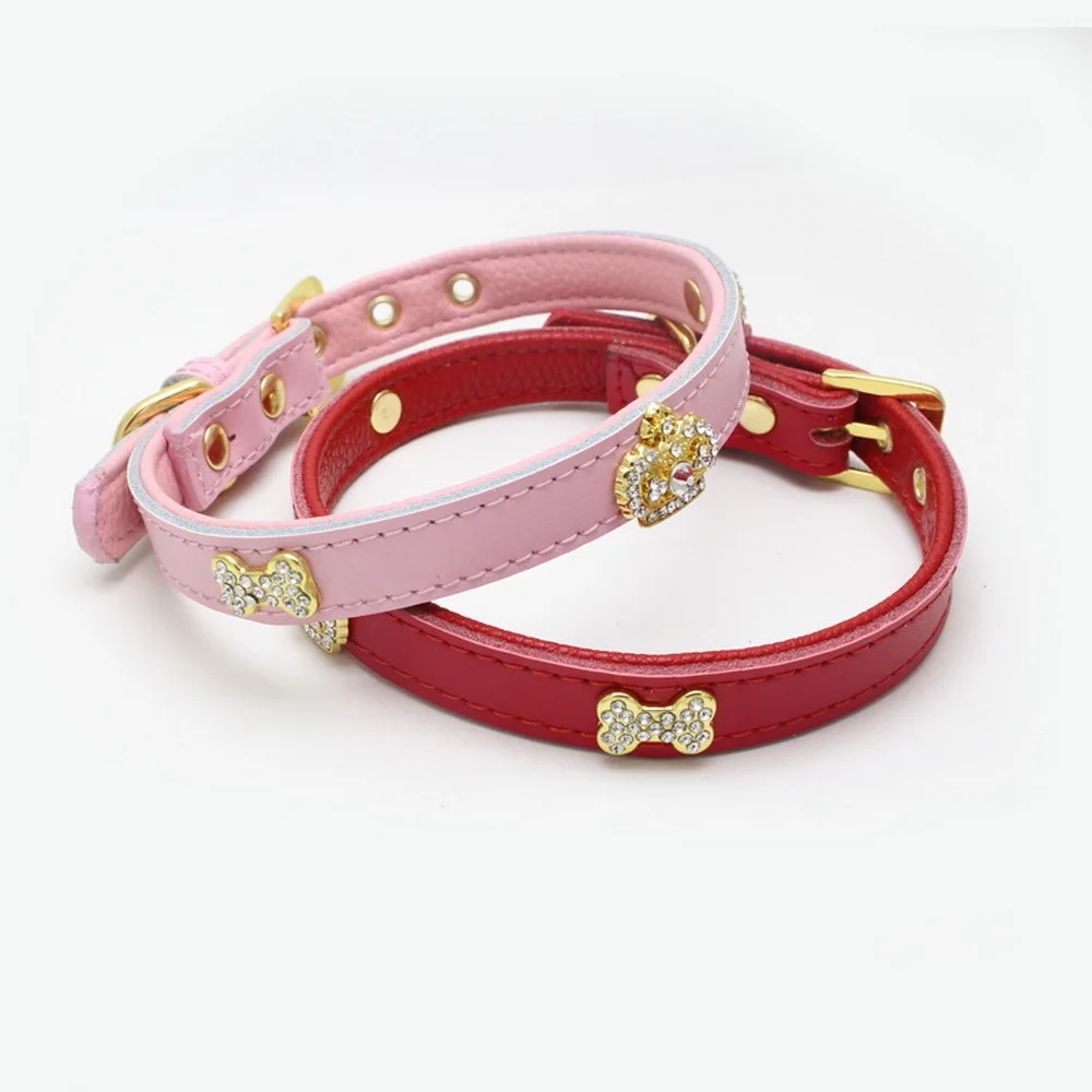 Berry Genuine Leather Pets A Collar For Horse Rhinestone Bone Dog Chain Diamonds An Crown Ornaments CW-XQ37 | Дом и сад