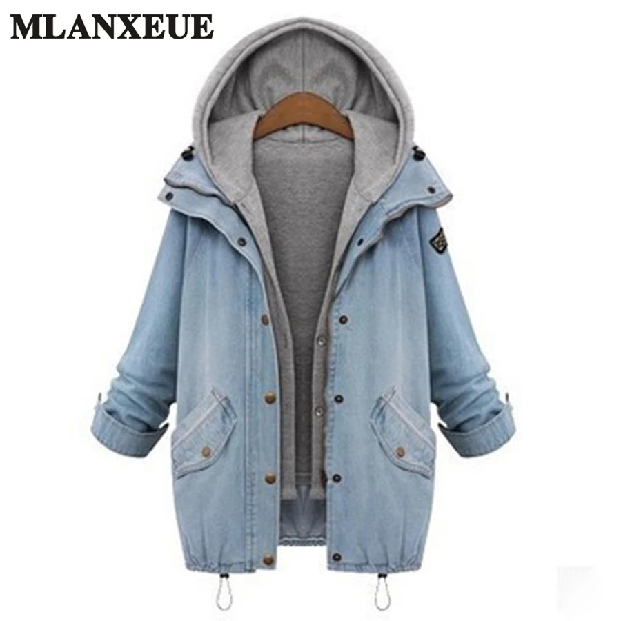Autumn Winter Women Two Piece Suit Fashion Casual Women Basic Jacket And Coats Denim Jeans Large Sized Women Basic Coats M-Xxxxl