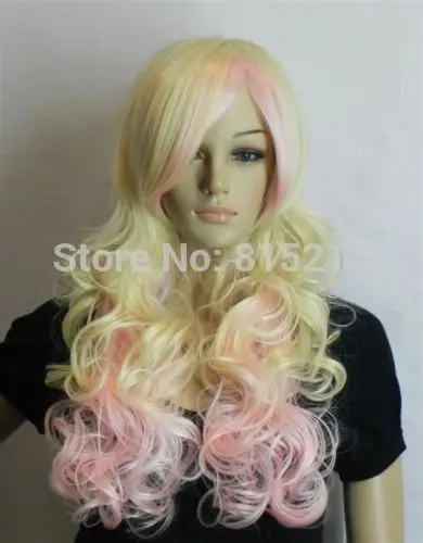 9152 pretty wigs light blonde &amp pink mix long curly cosplay wig + gift |