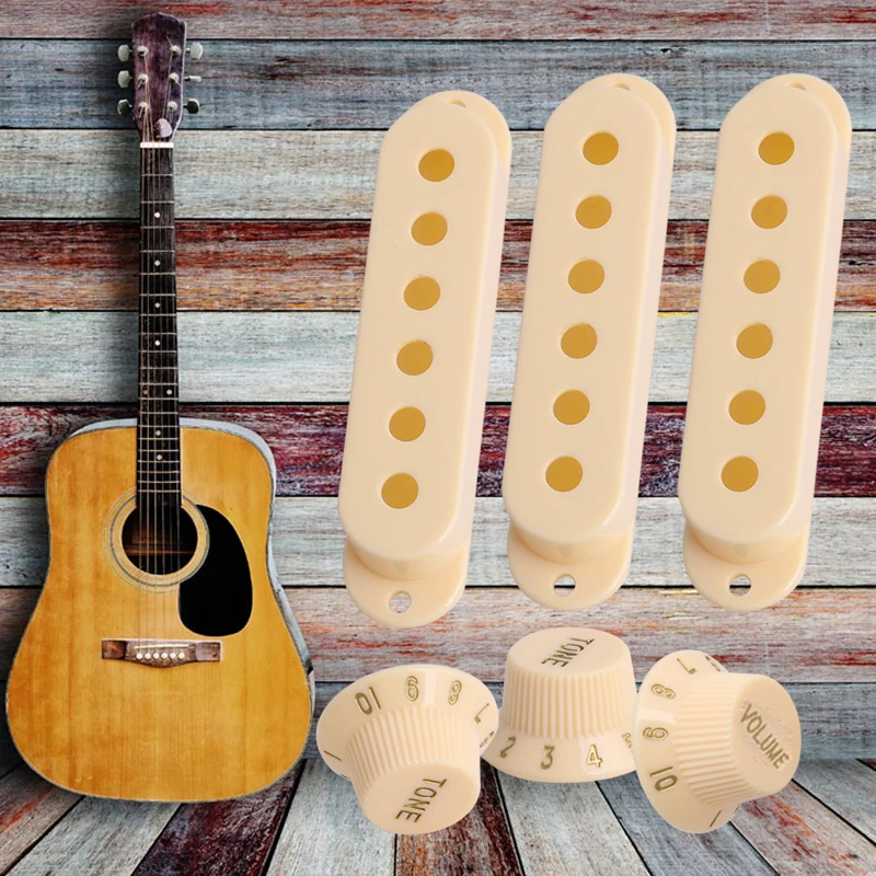 Cream Electric Guitar Pickup Cover Volume Tone Knob Switch Tip Set For