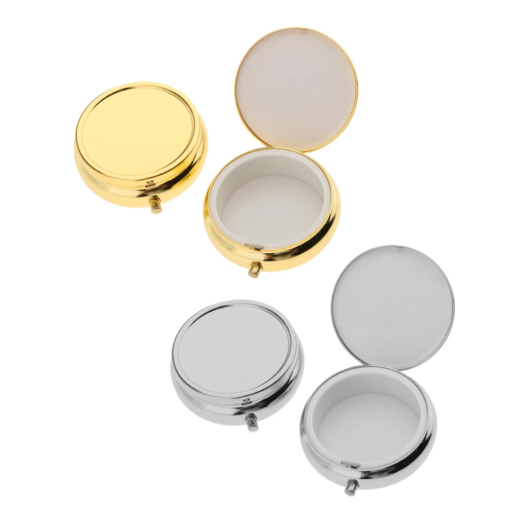 

4pcs Durable Metal Travel Portable Vitamin Organizer Medicine Tablet Box Pill Storage Cases Container Round