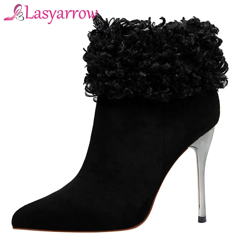 

Lasyarrow Stiletto Boots Thin High Heels Pointed Toe Ankle Boots For Women Sexy Autumn Winter Warm Night Club Shoes Pumps Female