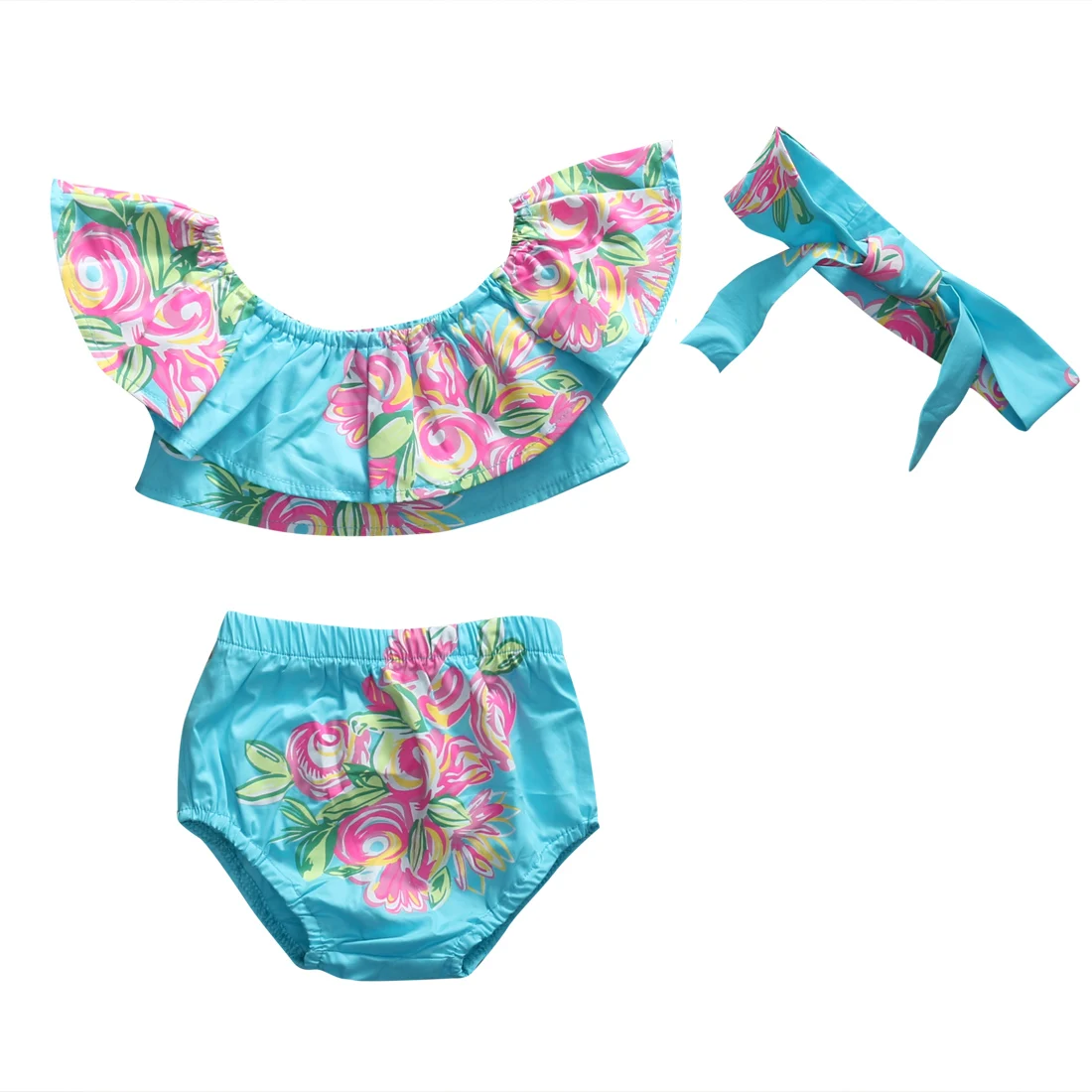 Toddler Baby Girls Clothes Sets Ruffle Crop Top+ Floral Shorts