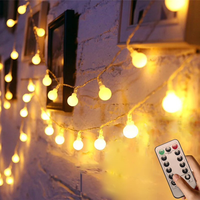 

8 Modes 5m 50 LED Ball String Lights with Remote Control Warm White USB Powered Globe Fairy String Light for Party Decor