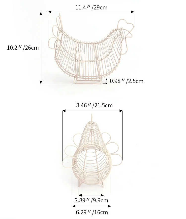 Куриная дизайнерская корзина для яиц из белой металлической проволоки, контейнер для хранения Перепелиных яиц, винтажный дом, кухонная корзина для хранения пищевых фруктов