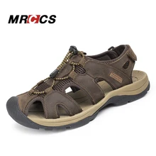 MRCCS/мужские сандалии из дышащей сетки и натуральной кожи; большие размеры 38-47; летняя стильная удобная повседневная обувь