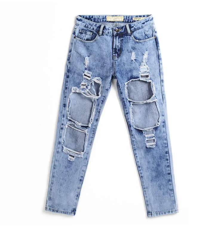 Новые женские винтажные рваные джинсы повседневные тертые с дырками рваные джинсы брюки женские брюки мужского фасона с дырками джинсы женские
