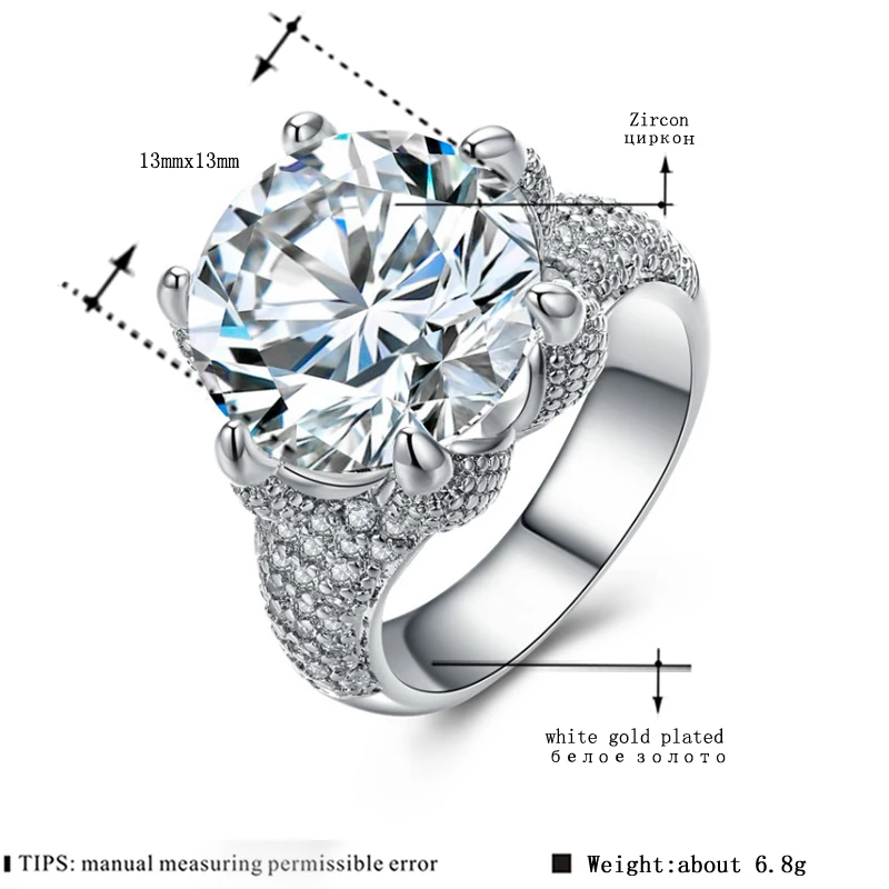 MDEAN Большой AAA циркон Роскошные ювелирные изделия для помолвки белого золота цвет кольца обручальные кольца для женщин аксессуары Размер 6 7 8 H197