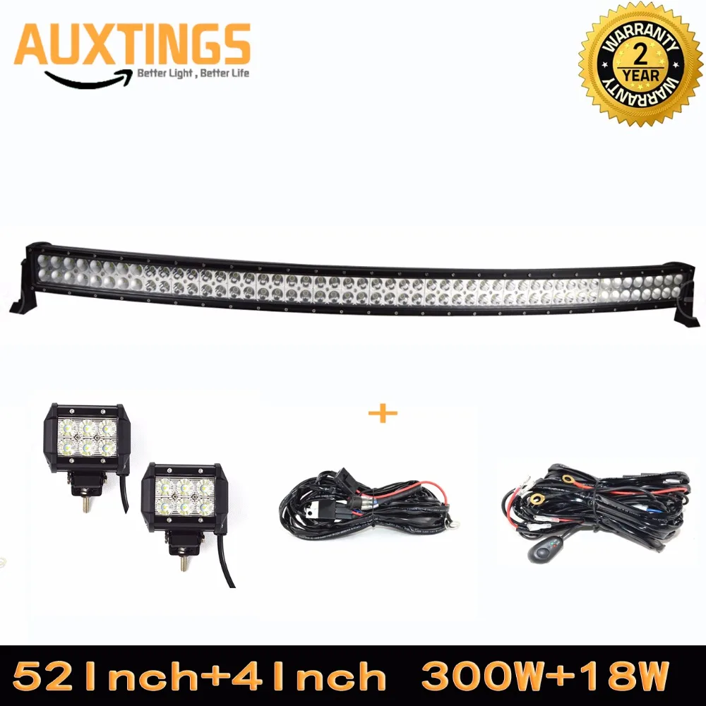 52'' 300w curved led light bar combo beam with wireless remote control