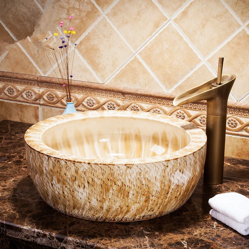 China Artistic Handmade Art wash basin Ceramic Counter Top Wash Basin Bathroom Sinks hand wash art basin (2)
