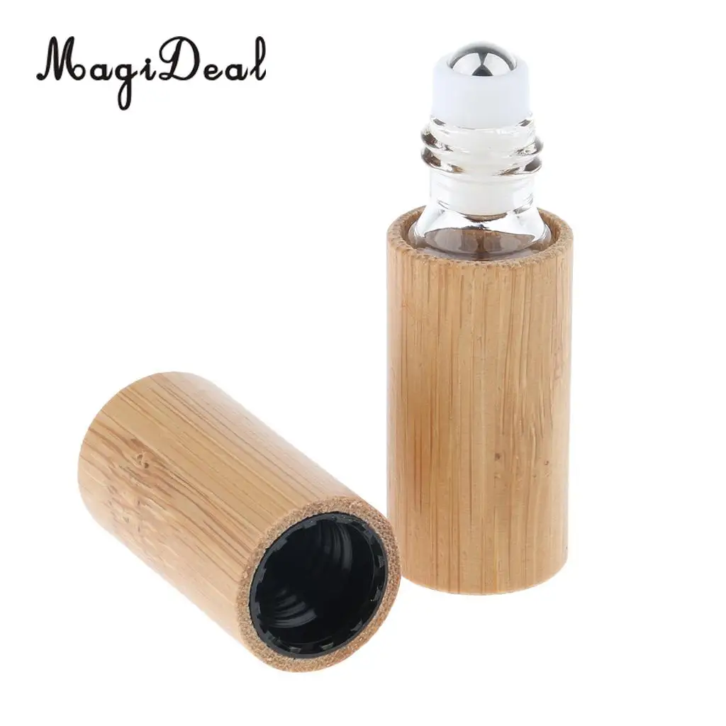 Wooden Empty Essential Oils Roller Bottle with Silicone Carrying Cover Sleeve Kit Set