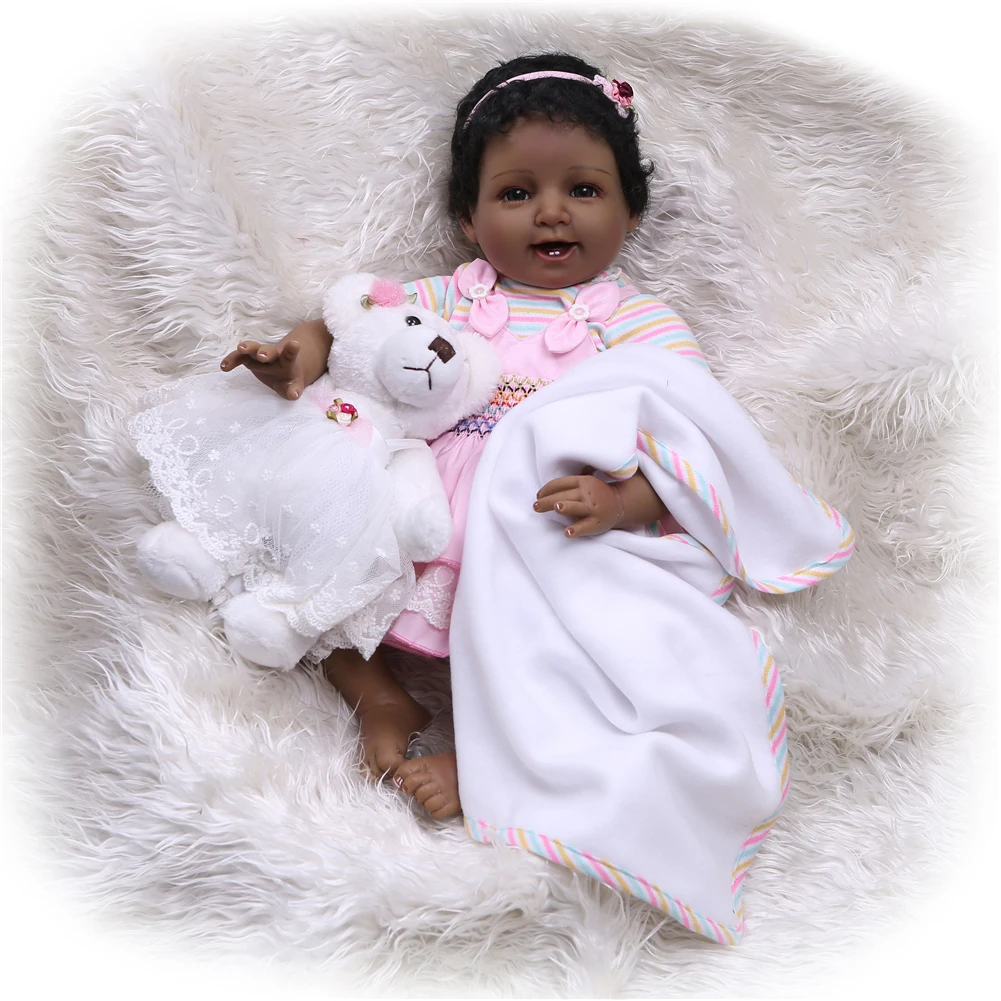 55 см Милая имитационная кукла мягкая силиконовая девочка игрушка Rebirth Baby Doll детский праздничный подарок Черная улыбка милая девушка