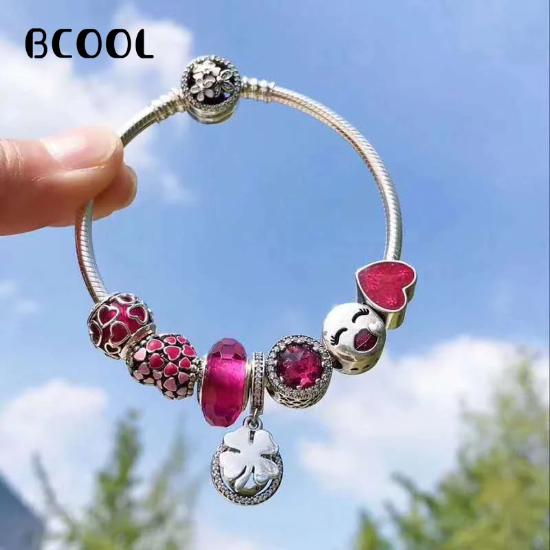

BCOOLDIY Jewelry Female Charm Fashion Silver 925 Original Bracelet, Crystal Bead Charm Bracelet Jewelry Gift