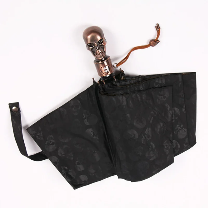 Cena Kreatywny czaszka uchwyt duży parasol mężczyźni automatyczny 3 składany Punk Retro parasol deszcz kobiety wysokiej jakości parasolka z nadrukiem na prezenty