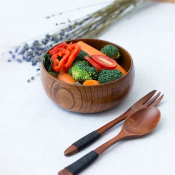 

Creative Wooden Trough Bowl Solid Wood Salad Bowl Pickles Bowl for Soup Noodles Fruit Free combination