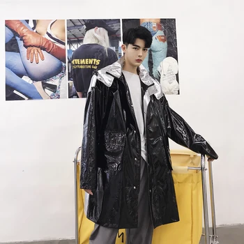 

2018 Autumn Men's Fashion Tide High Street Light Noodles Personality Splice Printing Pattern Windbreaker Loose Casual Coat M-2XL