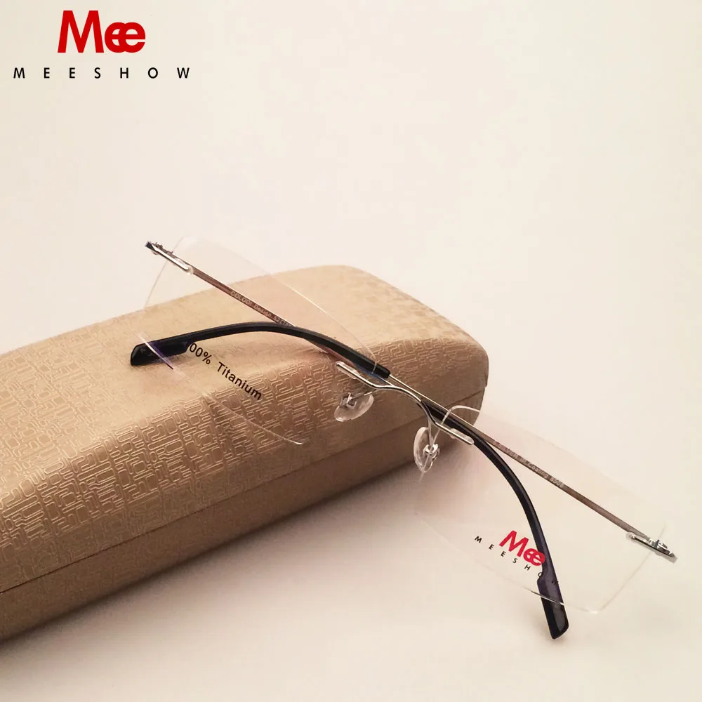 

8508 High Quality Meeshow Rimless Glasses 100%Pure Titanium optical frame with case Eyeglasses Lunettes Custom Prescription Glas