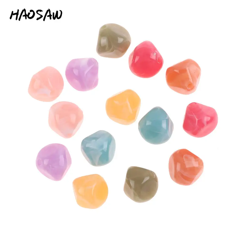 

HAOSAW 13*14MM 6Pcs/Lot Irregular Stone Beads Design/Double Color Resin Beads/Jewelry Accessories/DIY Jewelry Making/HandMade