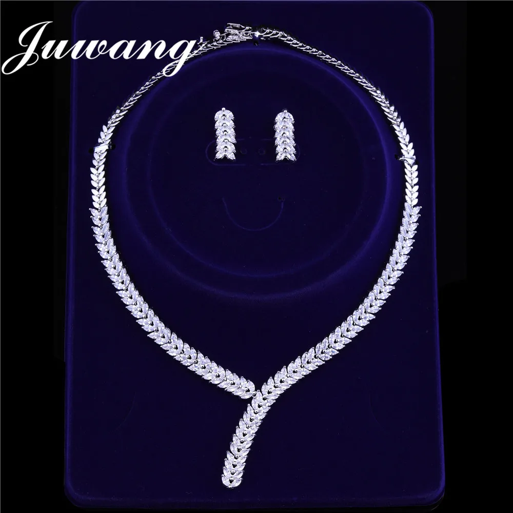 Cena JUWANG 2019 Dubai Jewelry Sets dla kobiety Zirconia luxury Brand Jewelry Set klasyczny damski naszyjnik ślubny kolczyki z kamieniem