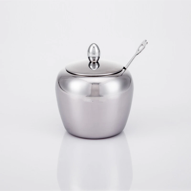 Sugar Bowl Stainless Steel With Lid And Spoon Seasoning Jar Kitchen