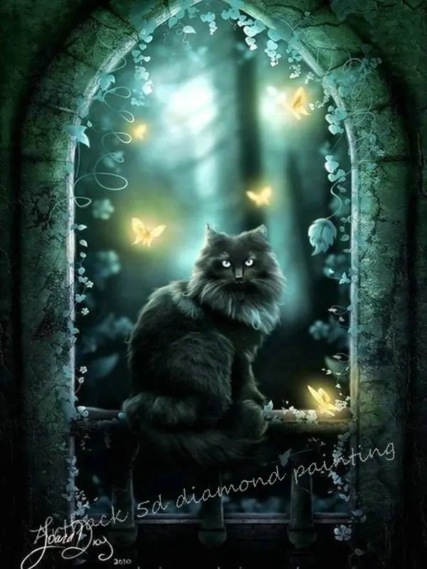 

Animal 5d diy diamond painting cross stitch black cat window sill view 3d full square drill rhinestone diamond embroidery mosaic