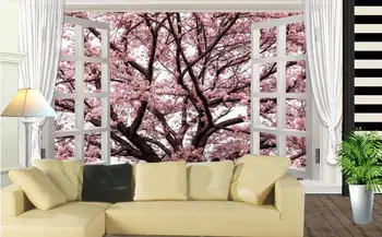 

3d wallpaper custom 3d wall murals wallpaper The sitting room 3 d romantic cherry blossom scenery outside the window wallpaper