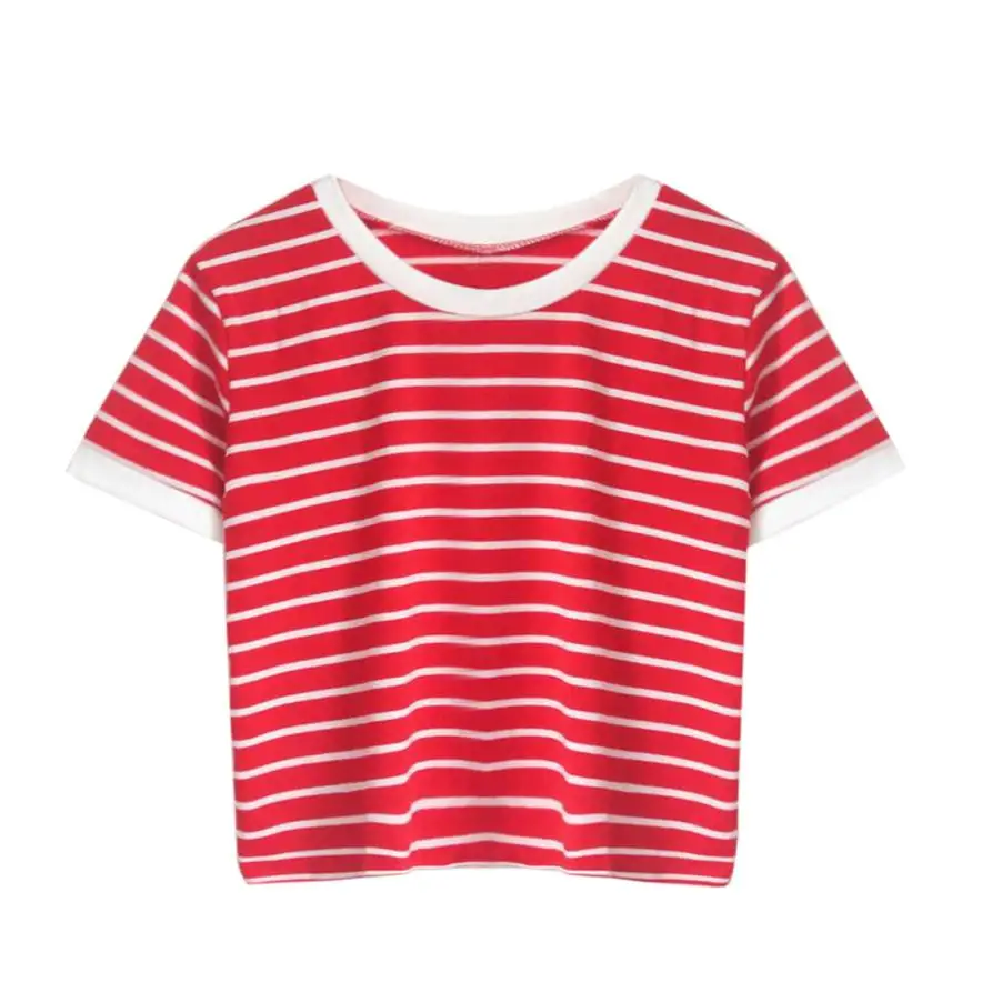 

feitong tshirt women 2018 t-shirt women summer striped t shirt o-neck fashion casual sexy & club short tshirt women vrouwen