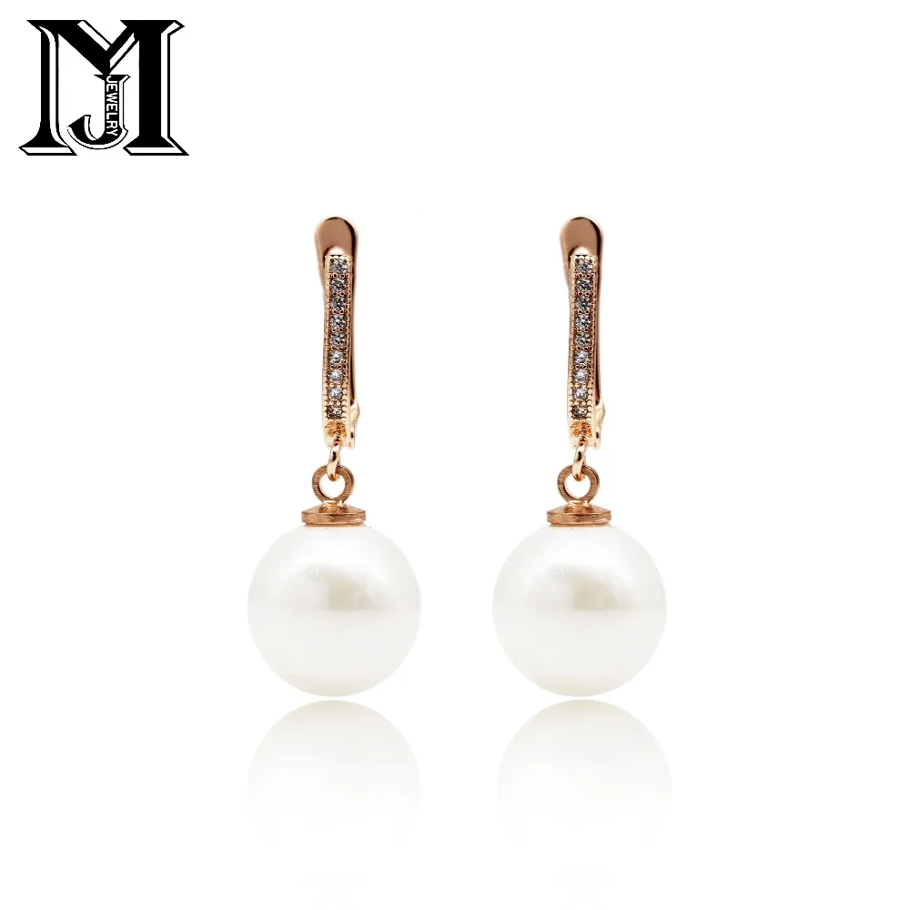 

JiaMu New Fashion Multicolor round Imitation Pearls Natural Zircon Dangle Earrings 585 Rose Gold Women Wedding Party Jewelry