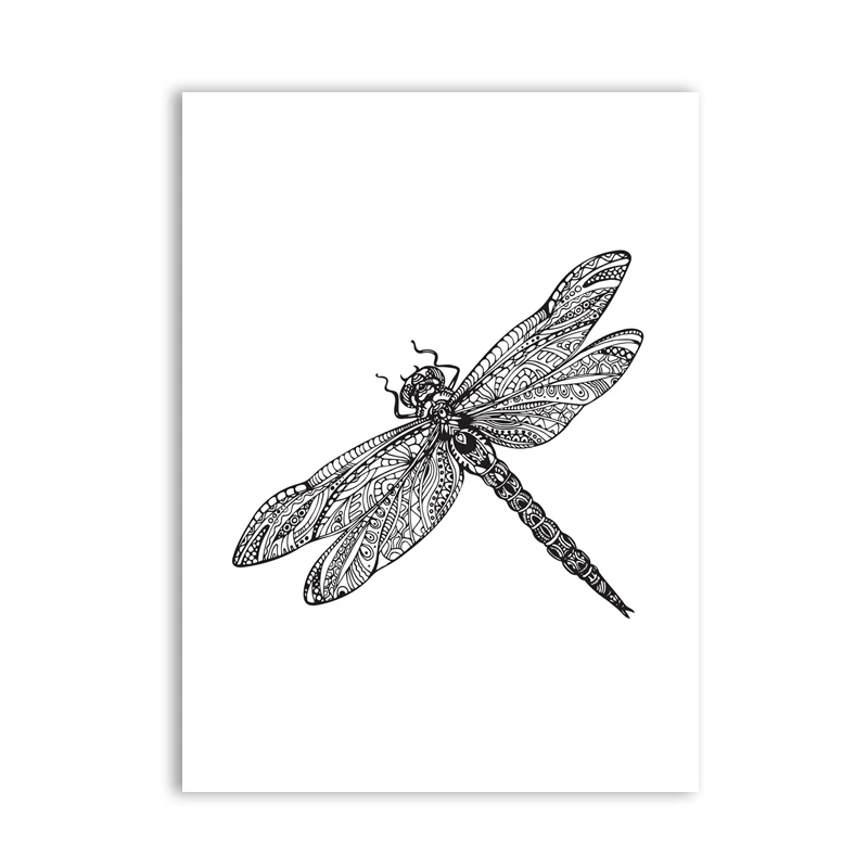 Hand-Drawn-Dragonfly-Print-Pictures-Canvas-Painting-Black-White-Animal-Dragonfly-Modern-Home-Living-Room-Summer (3)