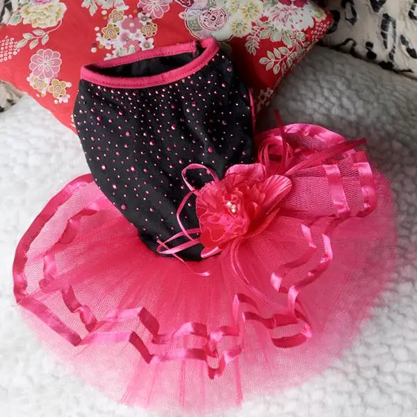 

panDaDa Pet Dog Pink Clothes Bling Tutu Dress Lace Skirt Flower Dress Costume Apparel For Girls Dog