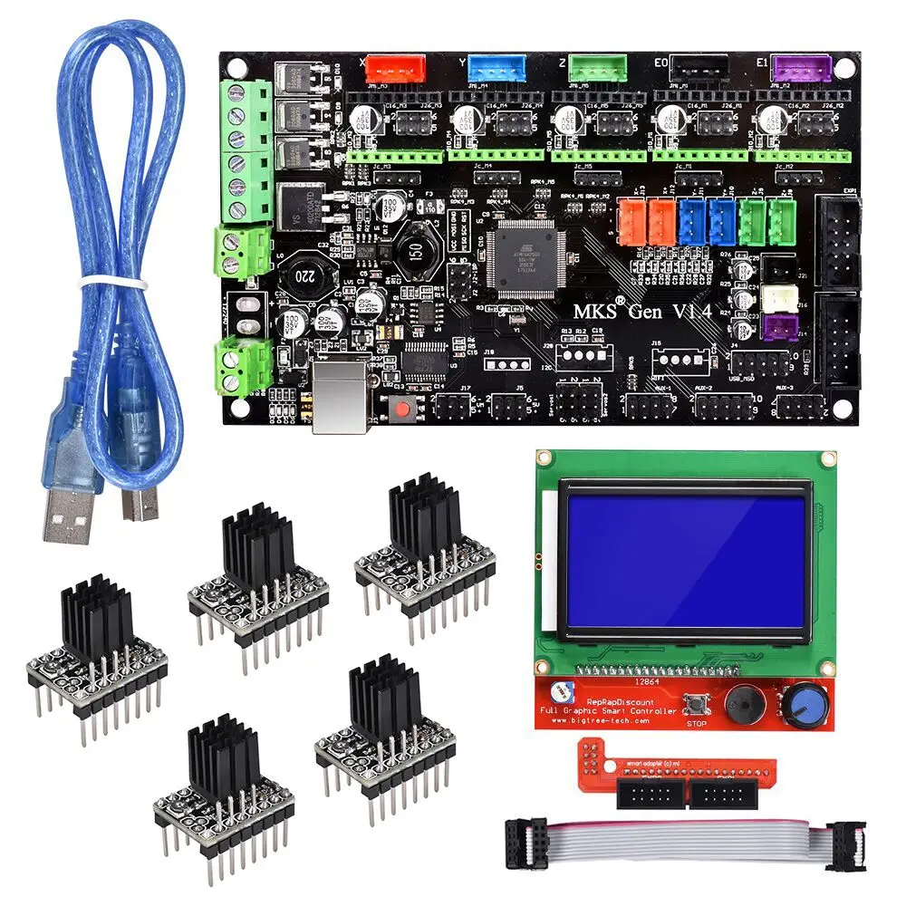 3d принтер плата MKS Gen V1.4 материнская плата Reprap Ramps 1,4 1,5 1,6 плата управления A4988/DRV8825/TMC2130 для 12864 ЖК-дисплей