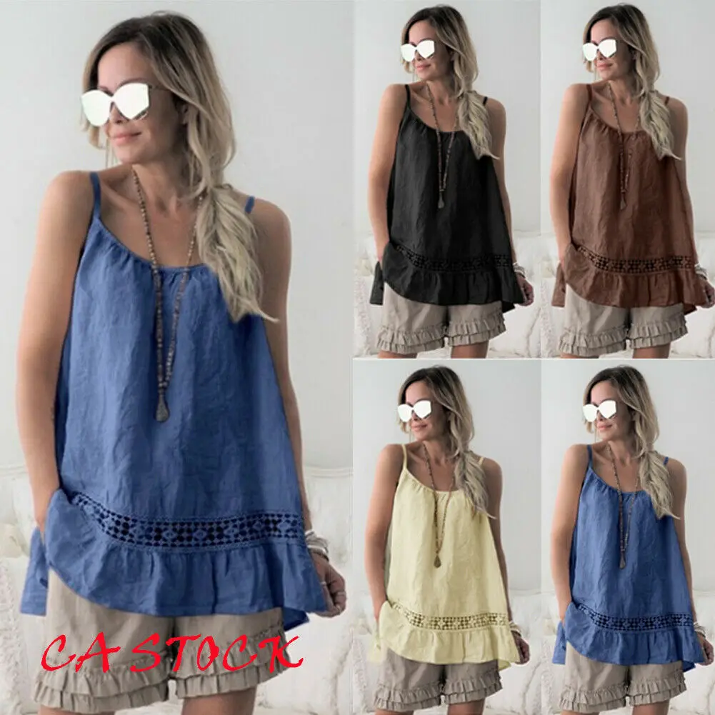 

Women Summer Tank Tops Sexy Fashion Lace Camisole Top Ladies Loose Sleeveless Solid Summer Tank Top