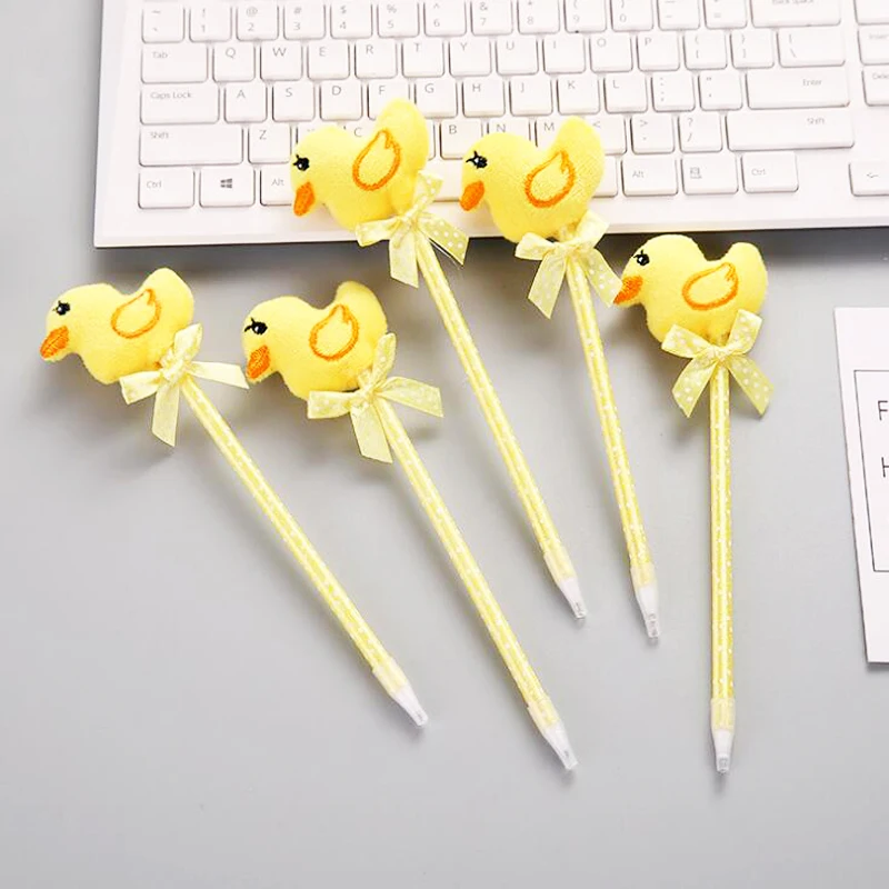 

Kawaii plush cartoon little yellow duck ballpoint pen Cute girl gift homework writing pen Office School ballpoint Pen