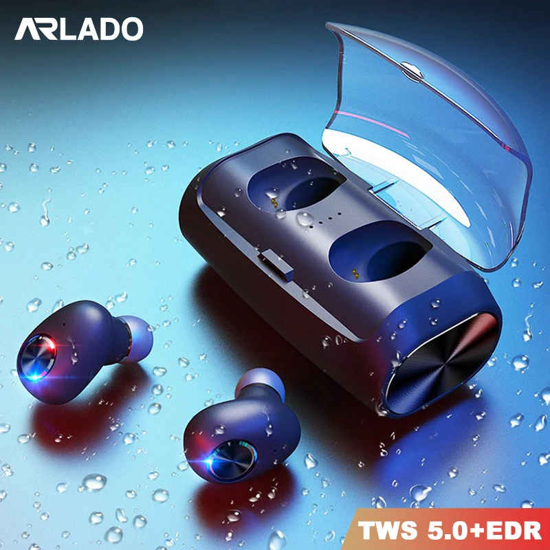 Дешево Arlado V6 Bluetooth наушники V5.0 с шумоподавлением, Спортивная игровая гарнитура, беспроводные стерео наушники с зарядным устройством 2600 мАч