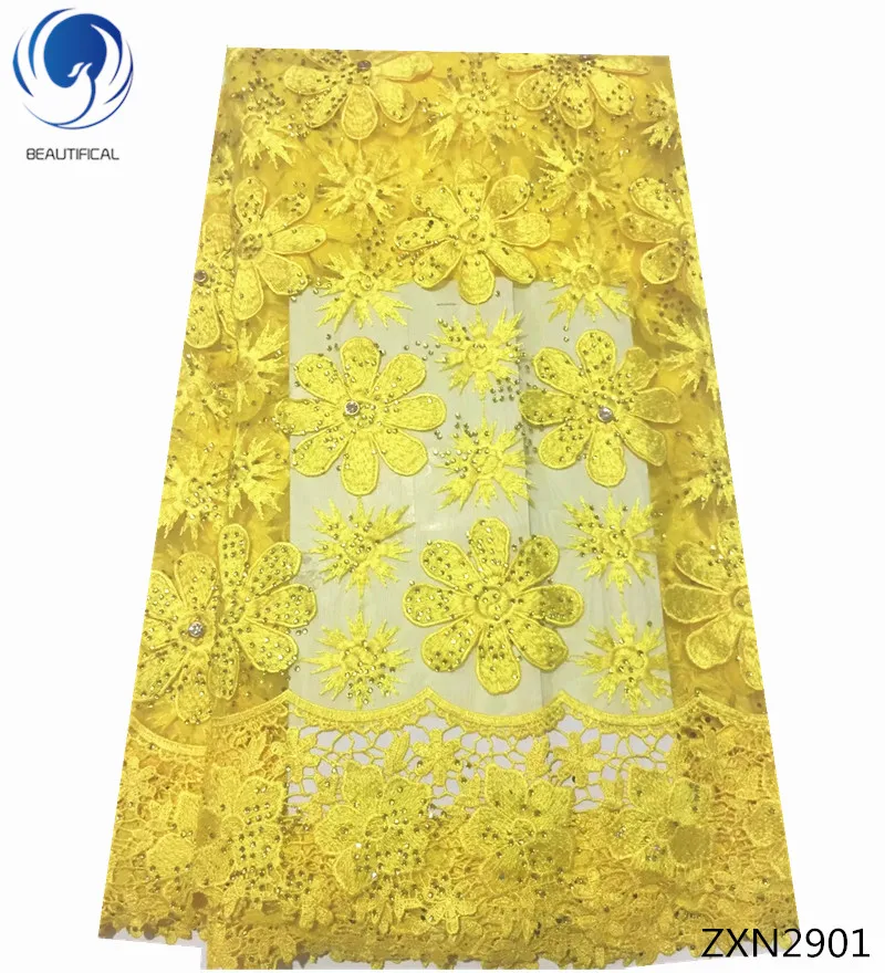 

BEAUTIFICAL yellow tulle lace fabric african net lace fabrics with rhinestones 2019 latest dresses for women 5yards/lot ZXN29