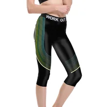 JIGERJOGER Весна новые желтые зеленые полосы линии Цифровая печать средняя талия Фитнес спортивные женские шорты для йоги капри