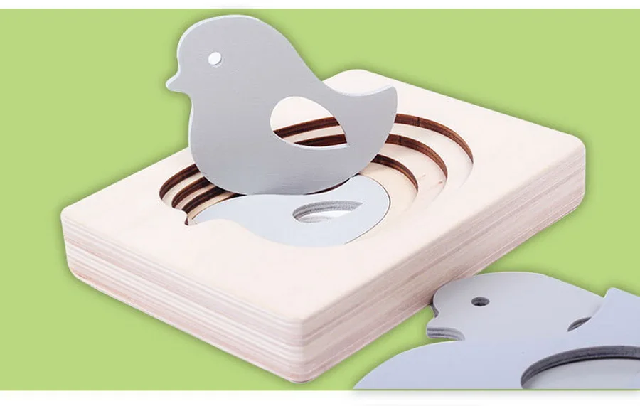Cheap DHL 100set Kids Wooden Animal Carton 3D Puzzle Multilayer Jigsaw Puzzles Baby Toys Child Early Educational Aids 4