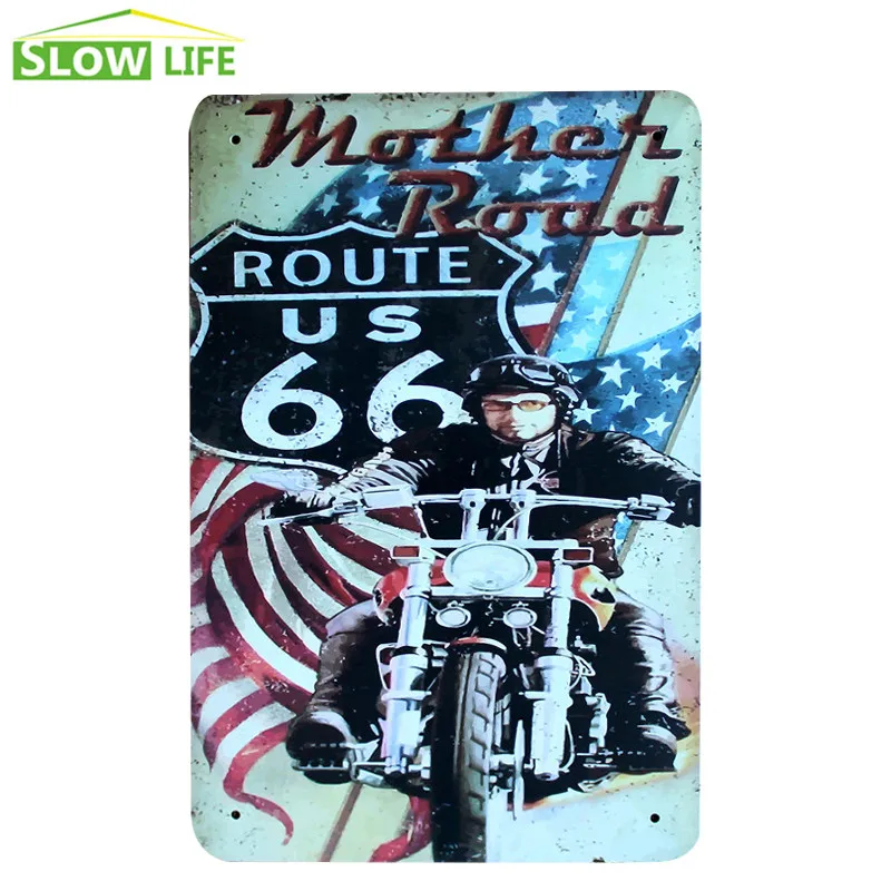 Motorcycle On Route 66 Metal Tin Sign Wall Decor Tin Sign Vintage Home Decor Metal Plaque Retro Metal Plate Fashion Metal Poster